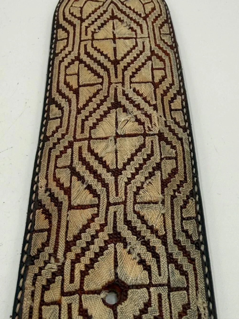 Mexican Embroidered Western Charro Belt Handcrafted Geometric Brown Sz 40 READ